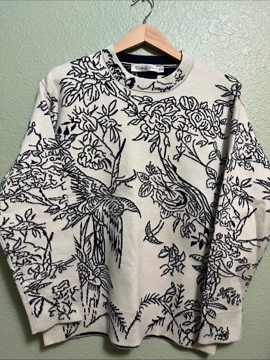 Dior Reversible Floral Jumper Sweater cashmere/wool Womens Sz 6 ⭐️